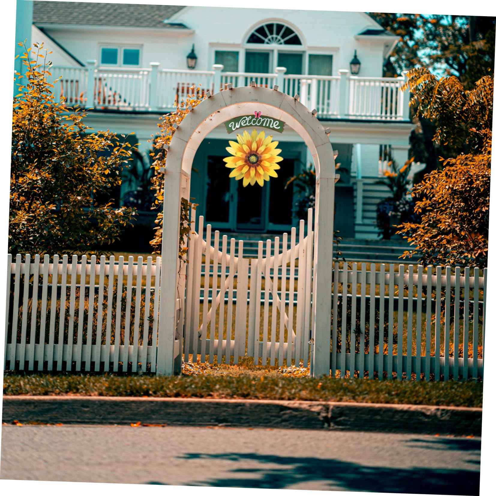 Targa Benvenuto a Girasole in Ferro per Porta Decorativa | Giallo, Sagoma Floreale, per Matrimoni e Negozio, Ornamento da Parete, Stile Bello e Vistoso