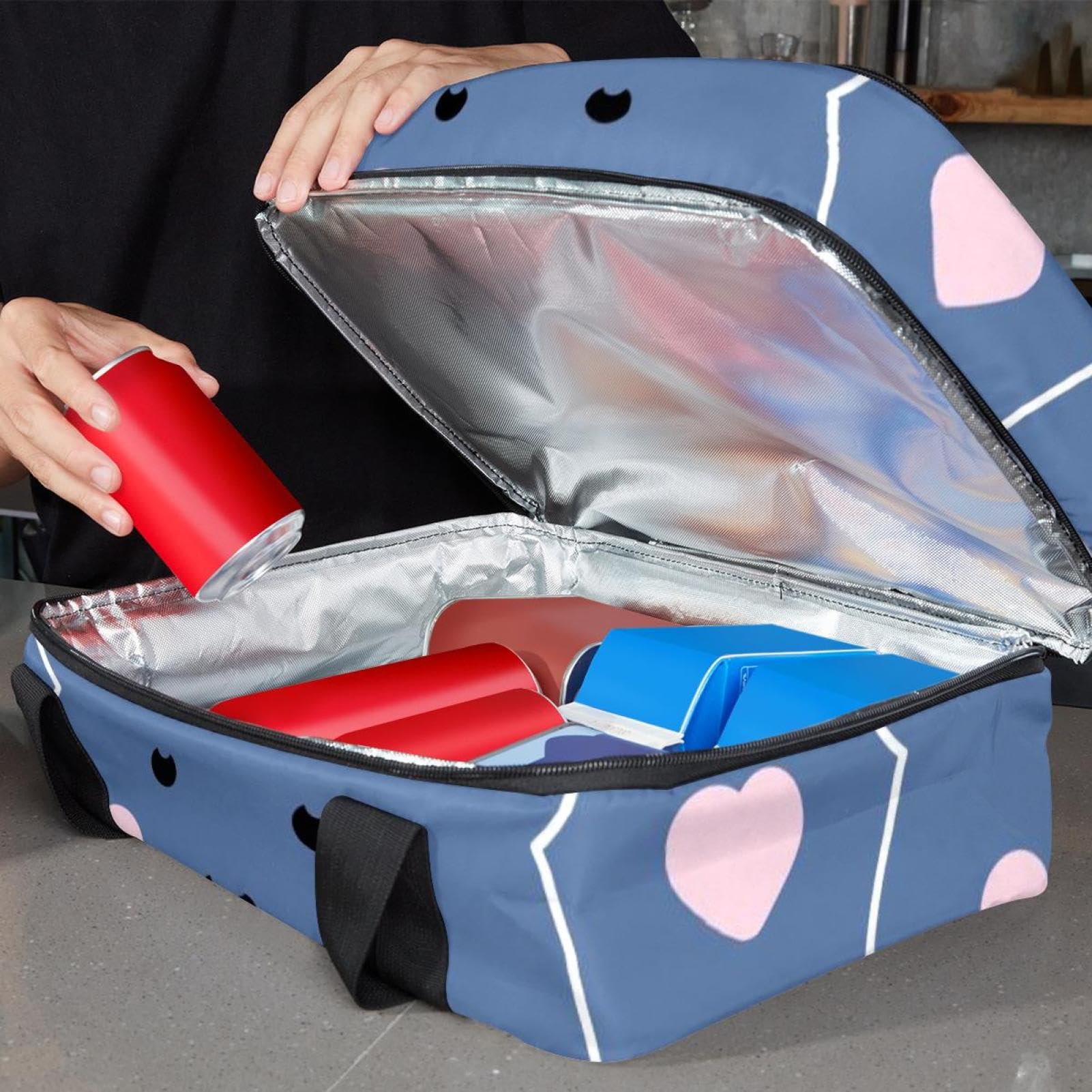 Grand sac à déjeuner isotherme pour homme et femme, double couche, étanche, étanche, réutilisable, sac fourre-tout pour le travail, l'école, le pique-nique, la plage, le camping, les voyages, motif