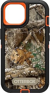 OtterBox iPhone 15, iPhone 14, and iPhone 13 Defender Series Case - REALTREE EDGE (Blaze Orange/Black/RT Edge) , rugged & durable, with port protection, includes holster clip kickstand