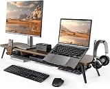 Fenge Dual Support d'Écran d'Ordinateur pour Téléphone/Pad,Ordinateur,Tablette,Casque Grand Écran Multifonctionnel À 2 Niveaux pour Ordinateur Portable, 108 x 23,5 x 14,5 cm-Charge de 50kg (Marron) - 1
