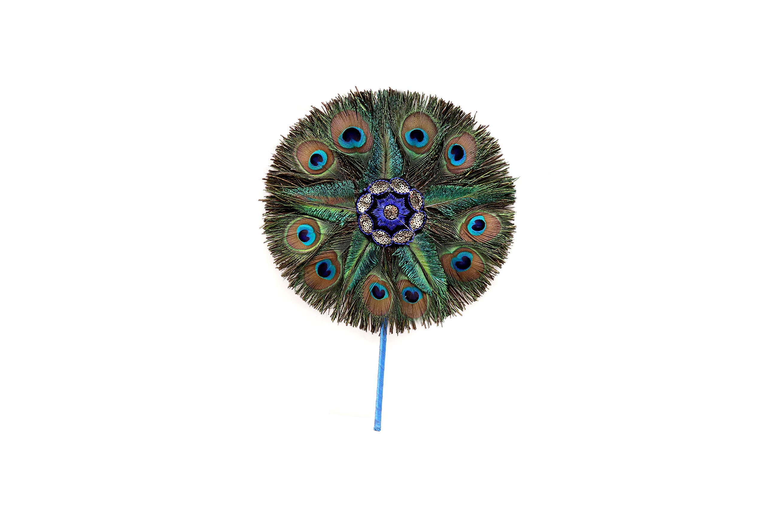Real Peacock Feather Small Star Fan (Blue)