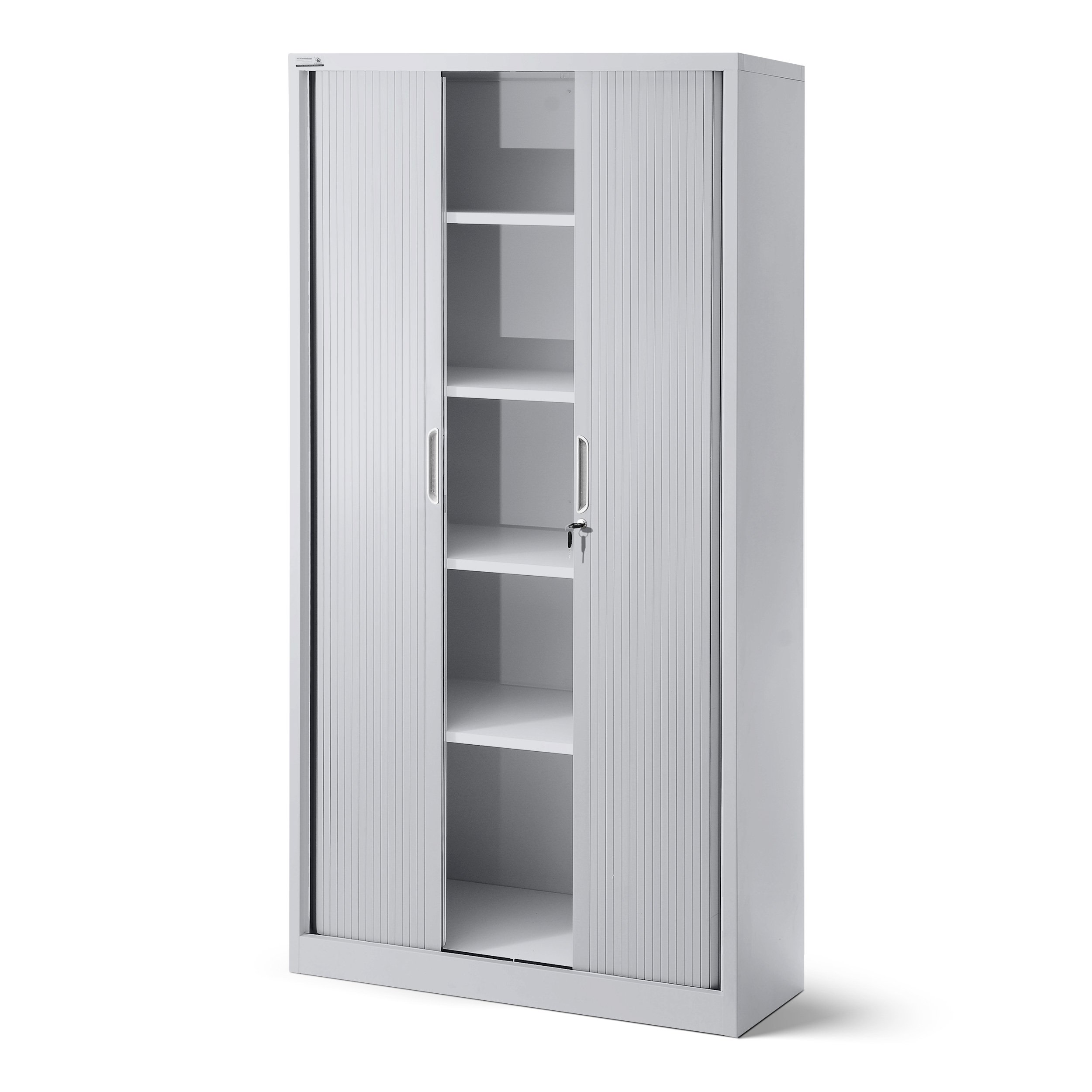 Jan Nowak Armoire Rideaux de Bureau métallique 4 étagères Porte roulante tôle d'acier verrouillable 185 cm x 90 cm x 45 cm (Gris)