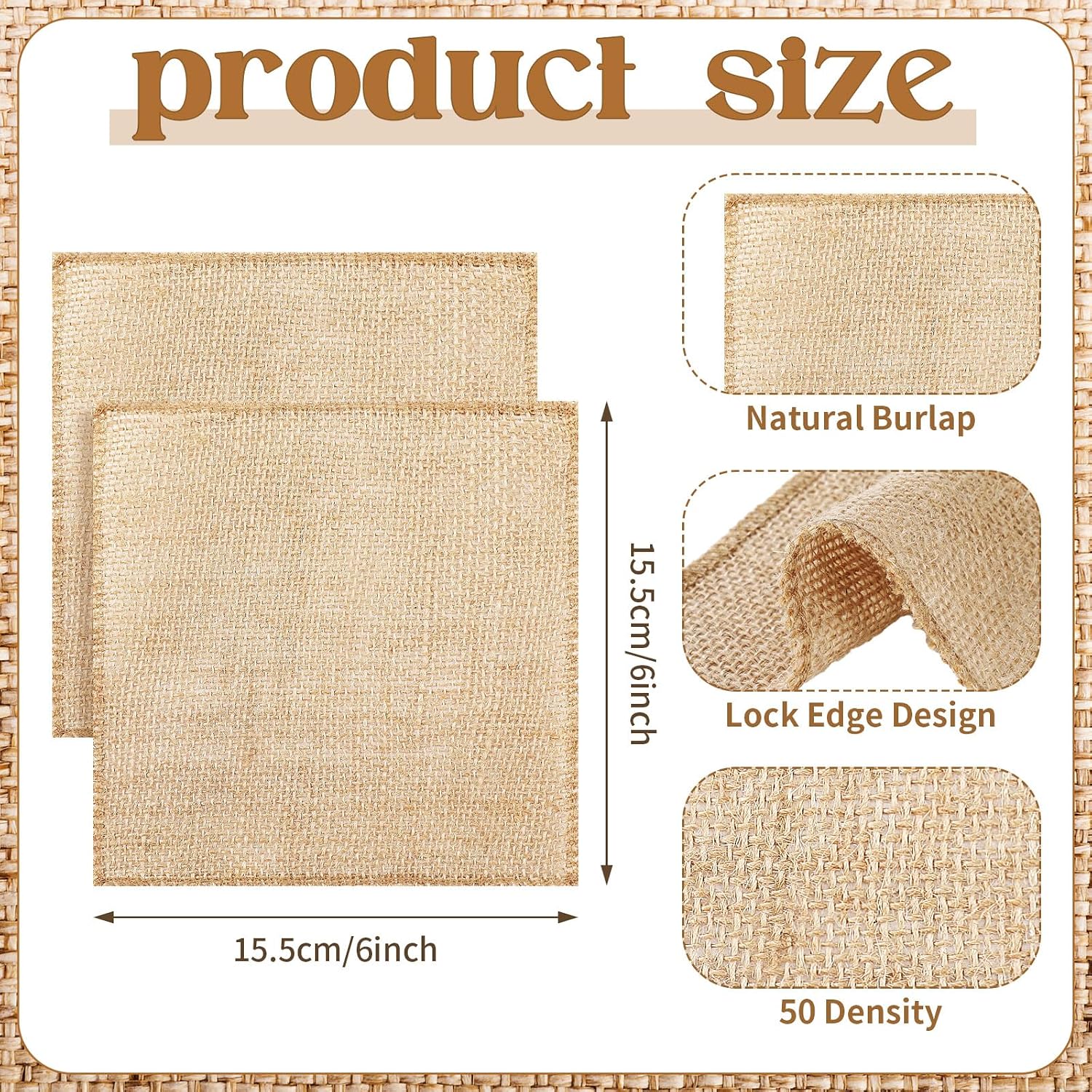 Vitalcozy 36 Pcs Farmhouse Burlap Square Placemats Bulk 6 x 6 in Place Mat image 2
