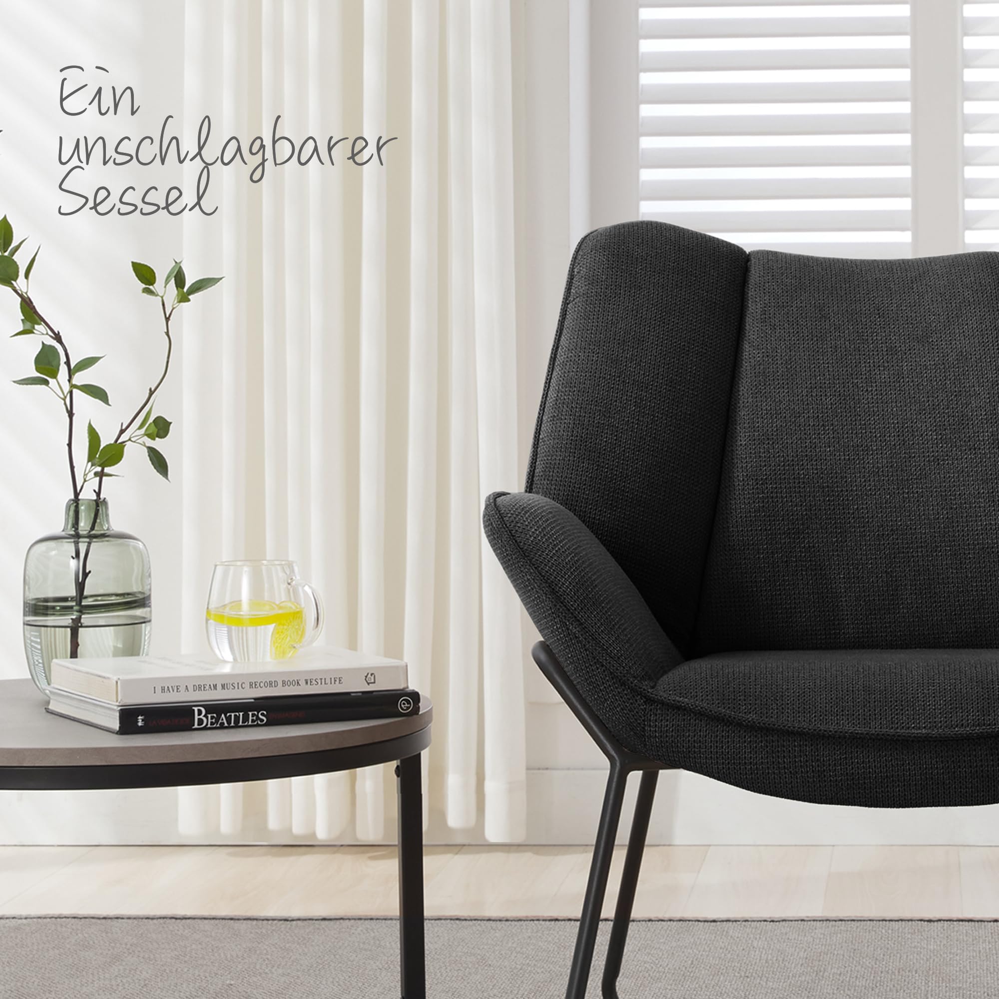 Relaxsessel Lounge Sessel Fernsehsessel bequem, Clubsessel Einzelsofa Cocktailsessel, Ohrensessel für Wohnzimmer/Schlafzimmer/Empfangsraum, Polster Lesesessel Vintage Anthrazit