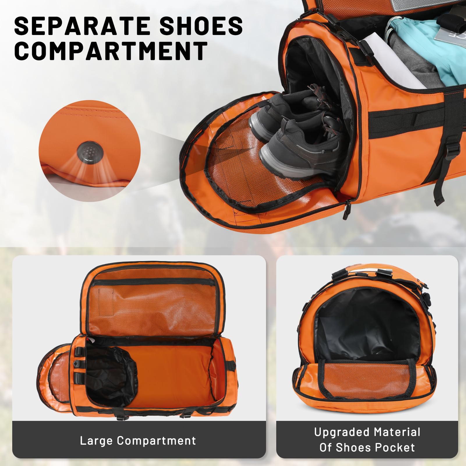 Mier Grande borsone sportivo da palestra con scomparto per scarpe, resistente e impermeabile, arancione, 90 l