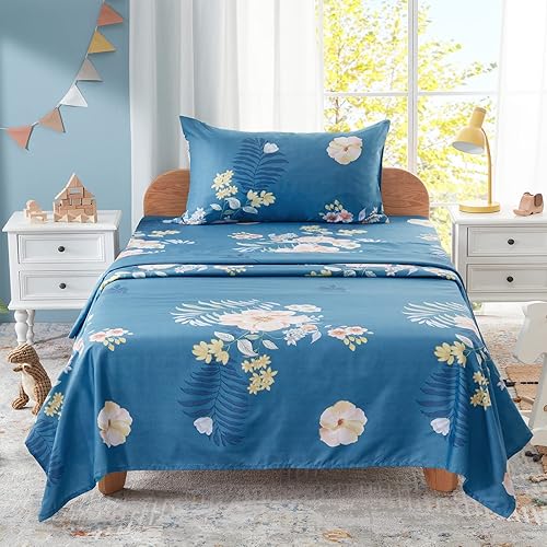 Homiest - Juego de sábanas con estampado floral de 3 piezas, tamaño individual, juego de ropa de cama bonito y suave, sábanas botánicas de bolsillo