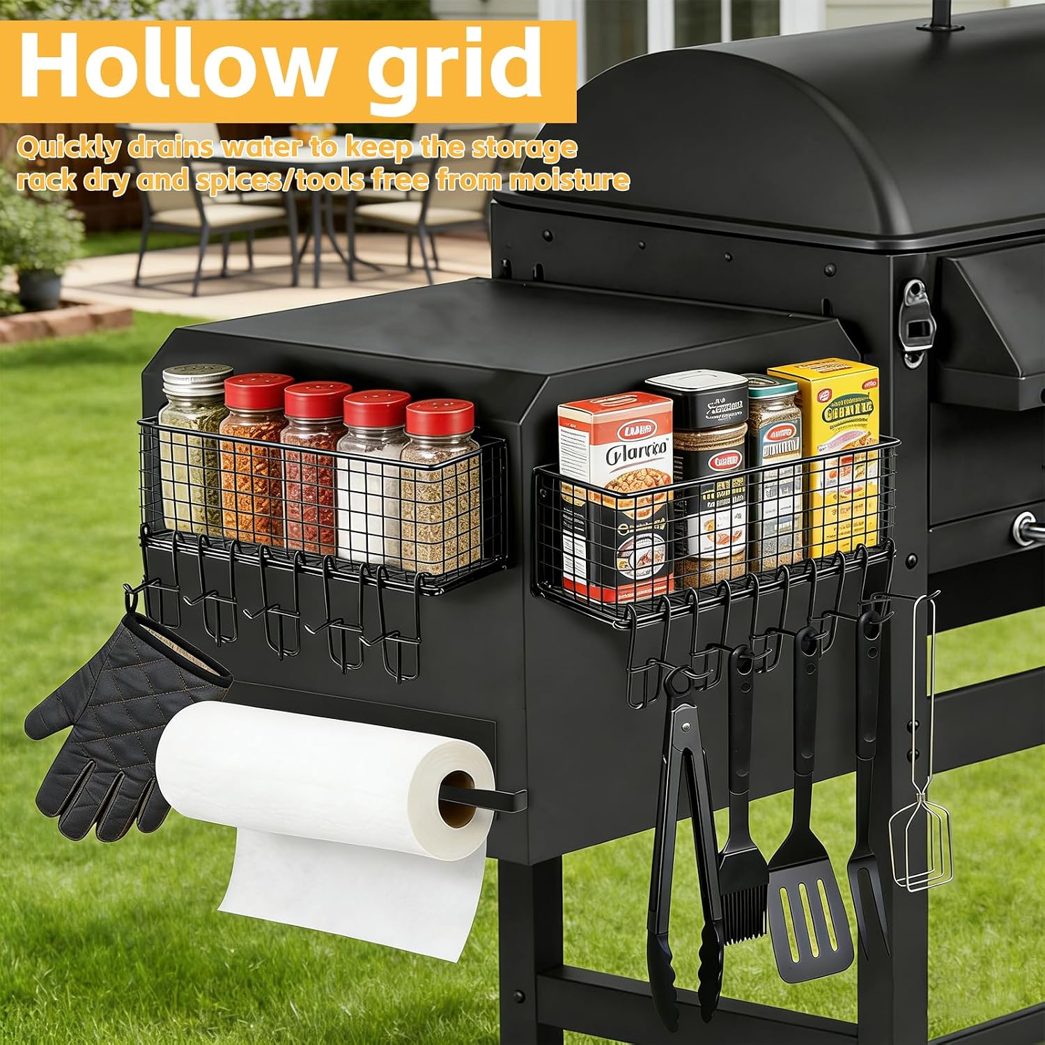 2 Pack Magnetic Storage Bins for Traeger Grill with Paper Towel Holder, Grill Basket Suit fo Ironwood 885, Pro Series 34, Pro Series 22, Pro D2 575, Pro 780, Ironwood 650 And Pit boss, Z-Grills
