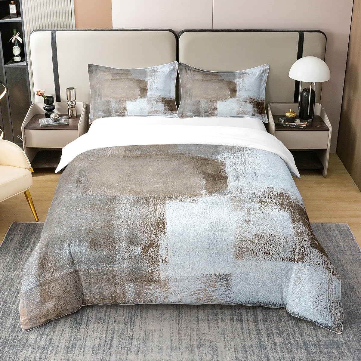 Housse de couette 200x200 blanche et brune en coton anti-transpiration
