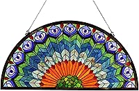 Vista 14 de Bieye W10011 Pavo Real Tiffany estilo vidrieras colgantes con cadena, 15 pulgadas de ancho x 23 pulgadas de alto