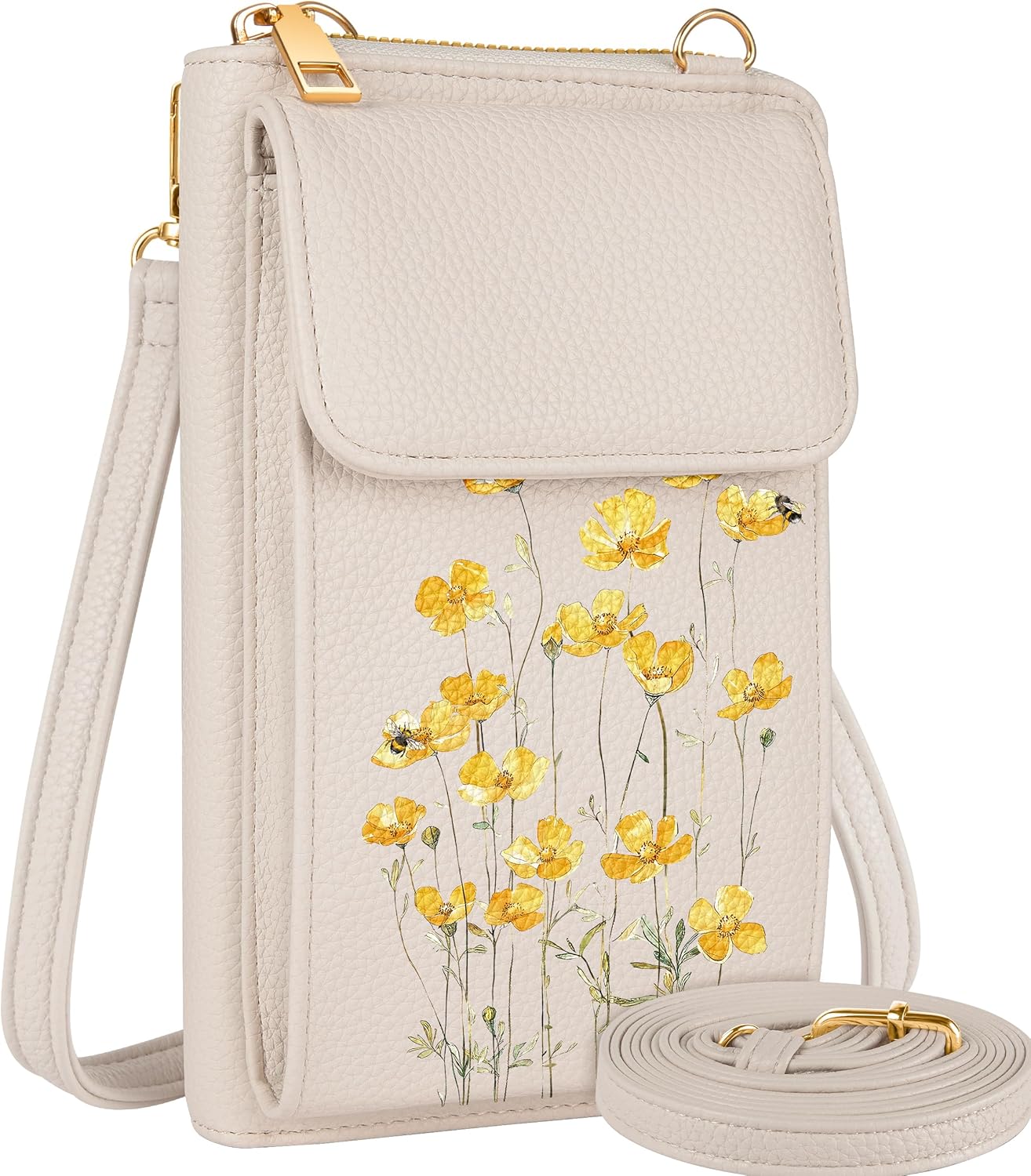 Cell Phone Purse Crossbody Bags for Women - Cute Design Leather Cellphone Bag Small Cross Body Bags Wallet Purses Trendy Aesthetic Pouch for iPhone with Adjustable Strap, Daisy
