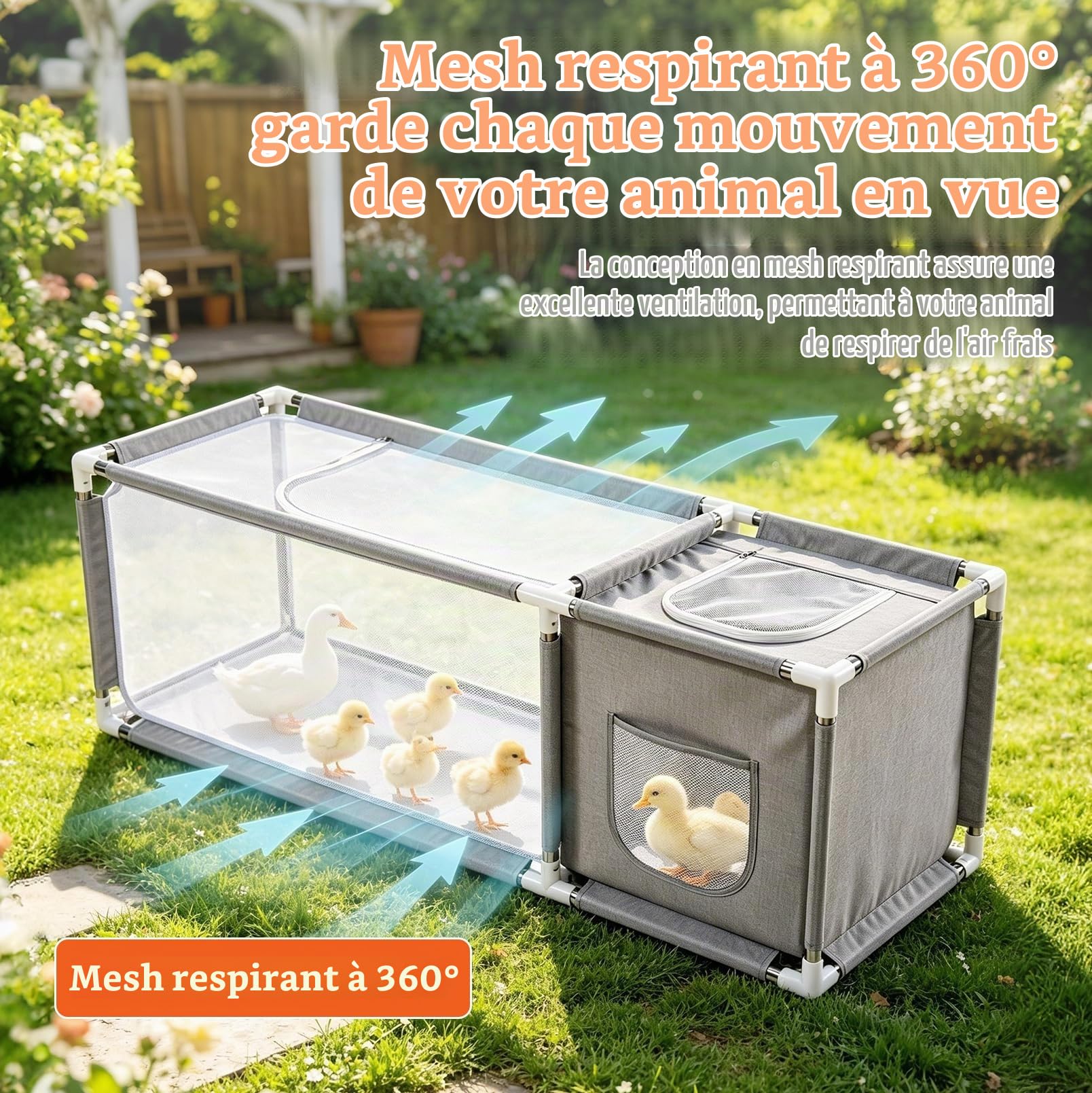 Enclos pour petits animaux, avec couvercle supérieur et doublure imperméable au sol, il dispose d'une zone visible et d'une zone cachée et est donc également adapté aux petits animaux domestiques, 133