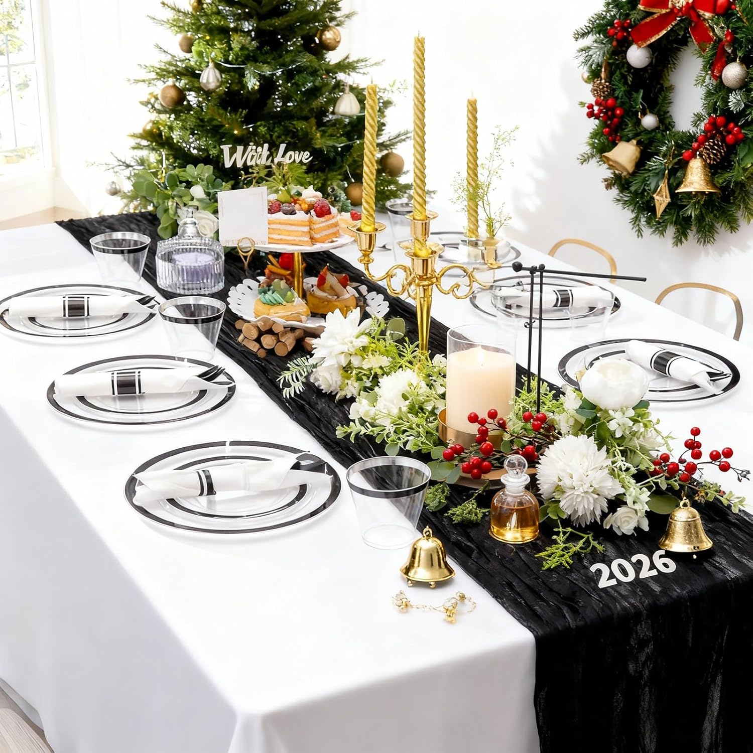 Liacere 350PCS - Clear Plates with Black Rim for 50Guests Dinnerware Include 100 Clear Plates disposable 150 Black Silverware 50 Napkins for Party & New Year & Martin Luther King Jr. Day - Image 7