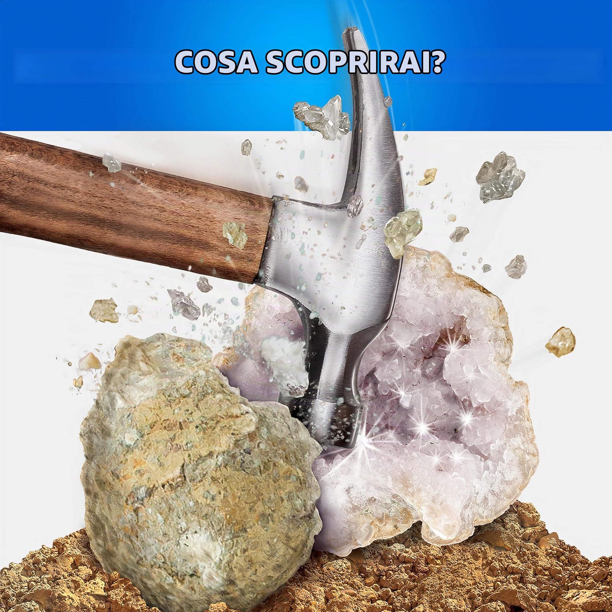 NAZIONALE GEOGRAFICO Rompi 15 Geodi Premium - con Occhiali, Guida all'apprendimento, 3 Espositori, Ottimo Giocattolo Scientifico e Regalo Educativo