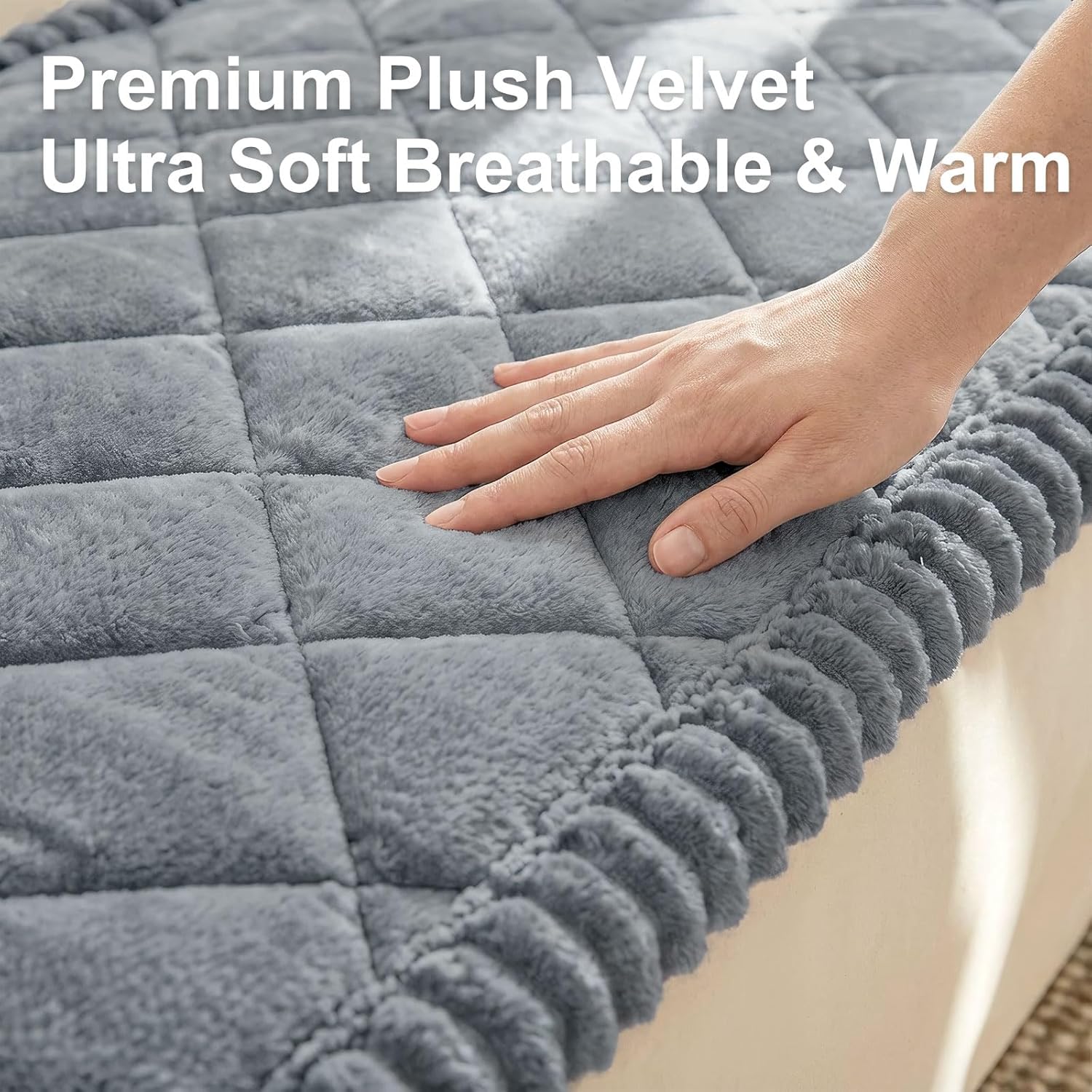 Smiry Fuzzy Couch Cover for Dogs, Non Slip Washable Pet Sofa Cover, Scratch Proof Hair Resistant Plush Sofa Slipcover, Pet Friendly Couch Cushion Protector for Cat, Grey, 27.6" x 59" - Image 4