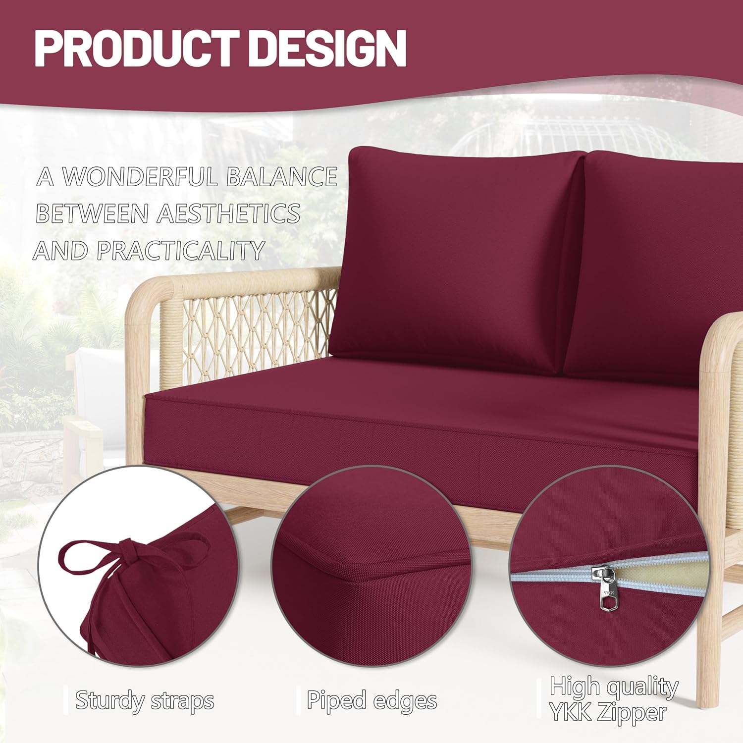 Outdoor Loveseat Cushion Set 46 x 26, Water Repellent and Fadeness Outdoor Cushions for Patio Furniture, Removable Seat Cushion and Couch Back Cushions for Bench and Swing