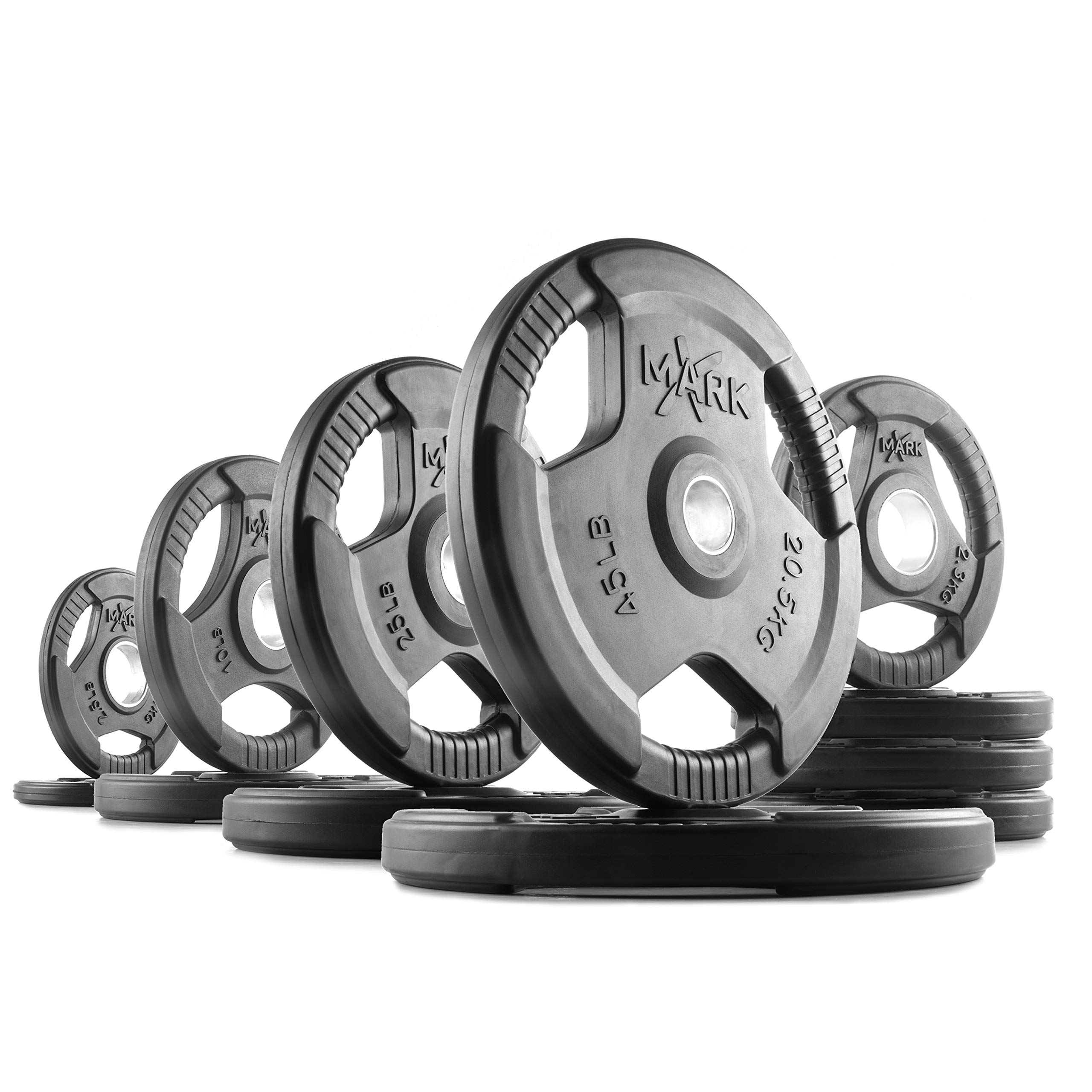XMarkプレミアム品質ゴムコーティングtri-gripオリンピックプレートウェイト – Sold inセット