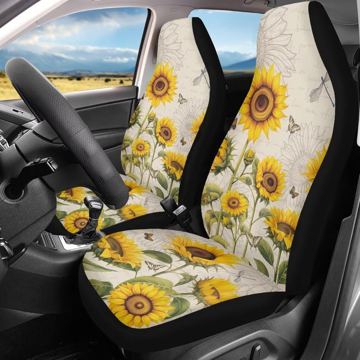 Boho Turtle Car Seat Cover, High Back Stretchy Car Seat Protector Cover for Women, Comfortable 2 Piece Car Seat Covers Universal Fit for Most Vehicle Cars