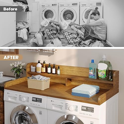Miniatura 7 de Encimera de lavadora y secadora de 2 niveles con rieles de borde de 2.75 pulgadas de alto, encimera de lavandería de 58 pulgadas de ancho x 28