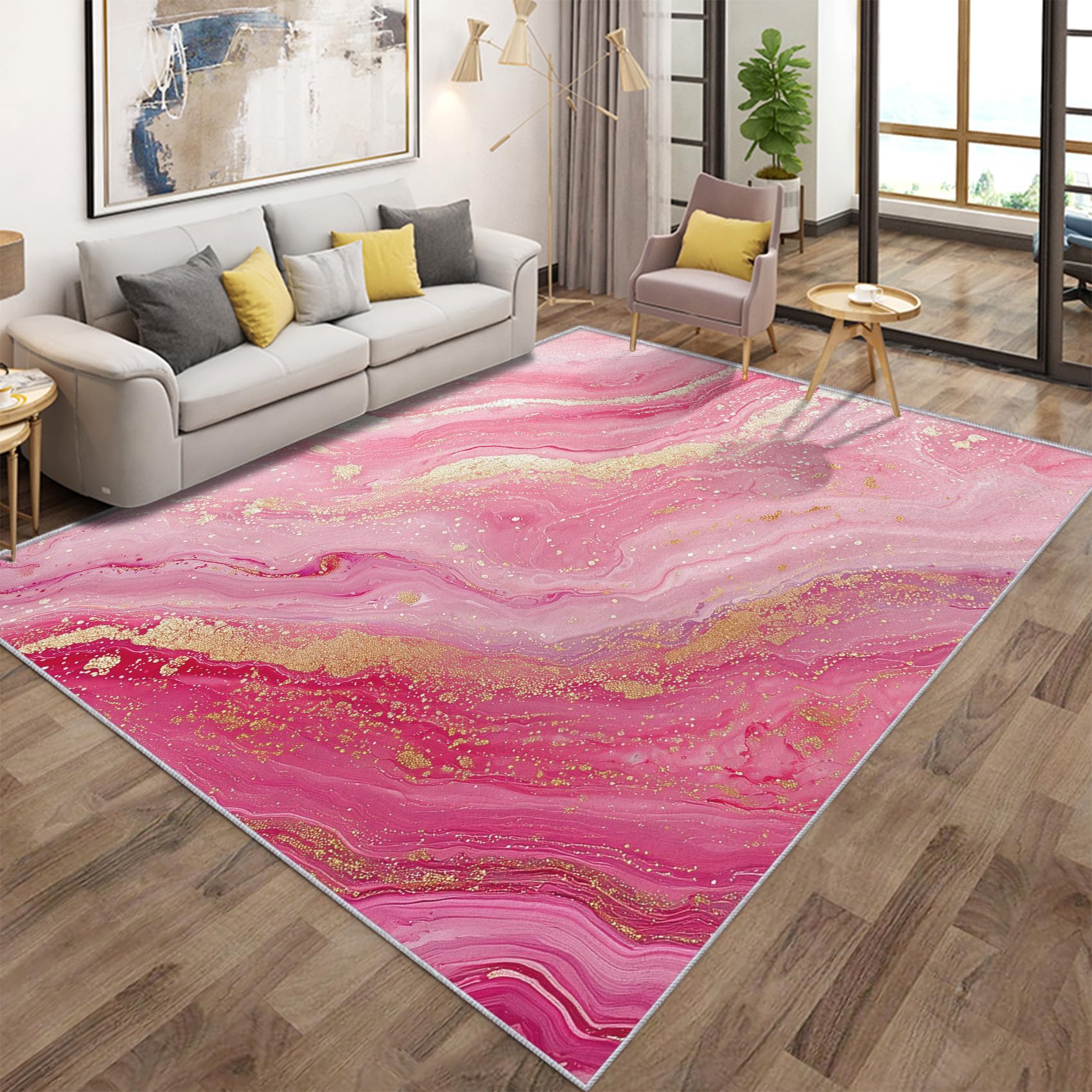 Tapis antidérapant et lavable en marbre rose pour une entrée sécurisée