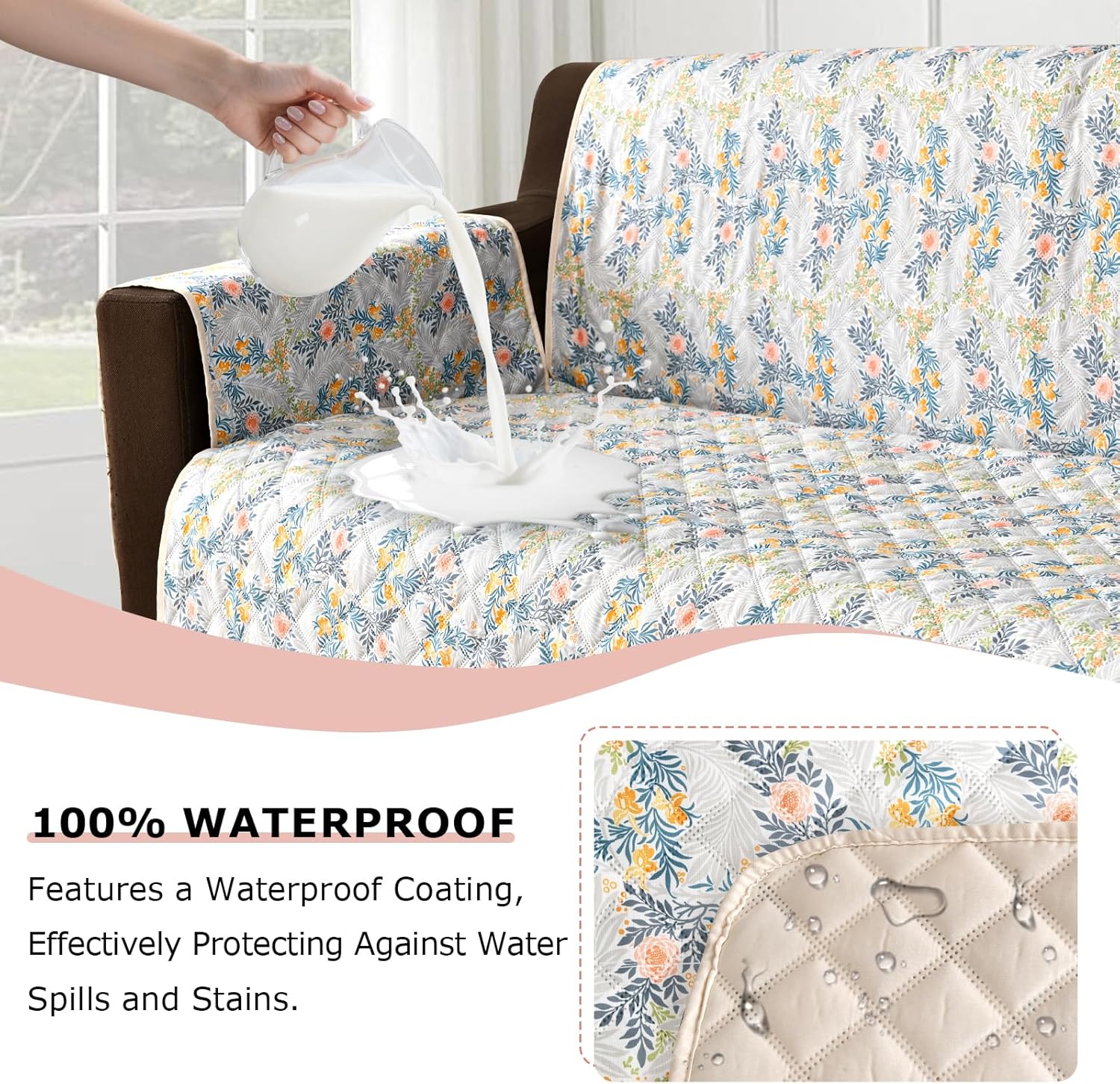 ALIECOM Couch Covers for Sectional Sofa 1OO% Waterproof L Shape Sofa Slipcovers Corner Sectional Sofa Cover Washable Printed Dog Pet Friendly Protector with Pocket (Willow Floral, X-Large)