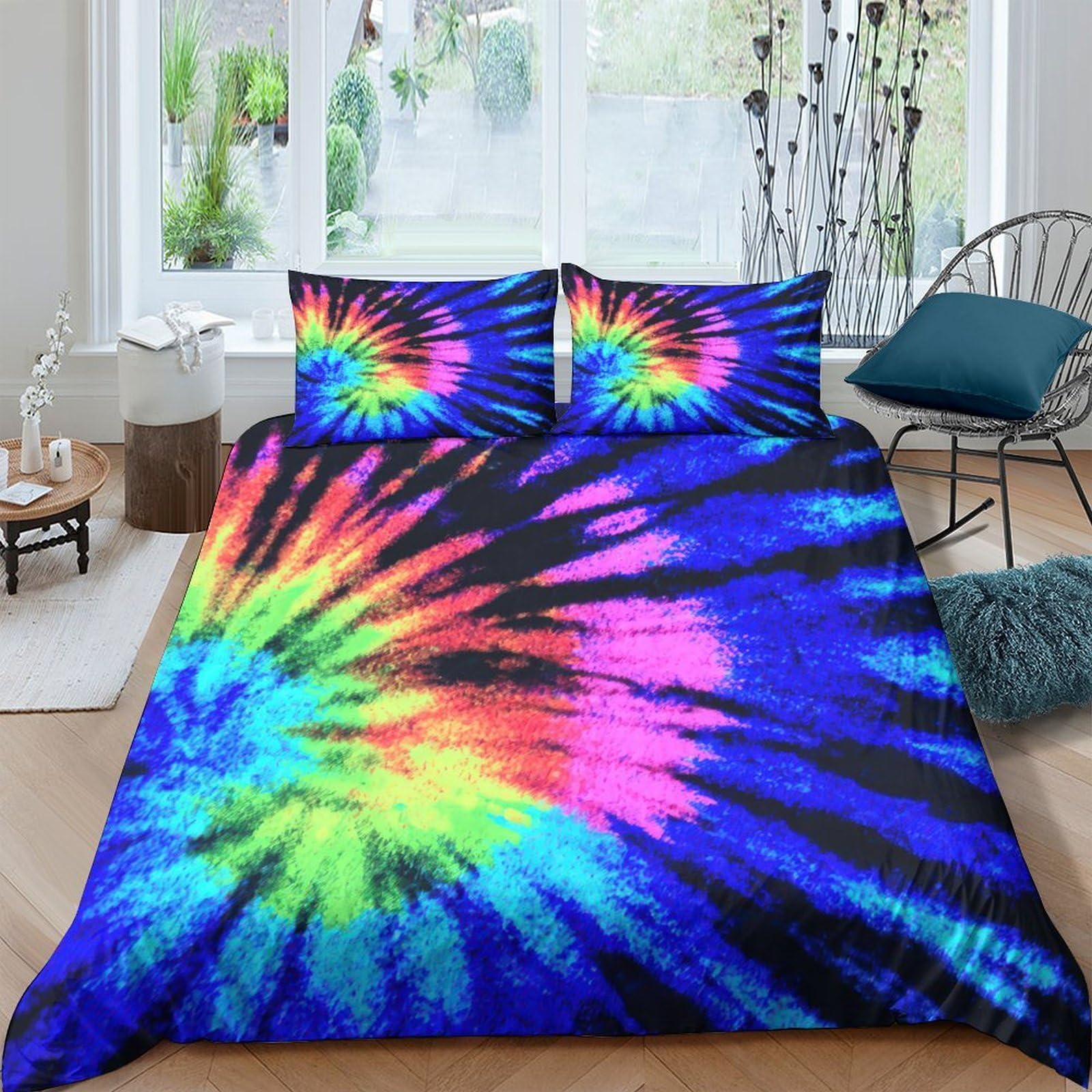 Ctjqhvkz Style-10 3D Printed Tie Dye Spiral Fitted Sheet Microfiber Soft Colorful Psychedelic Burst Mattress Cover For Bedroom Dorm Decor Single（135X200cm）