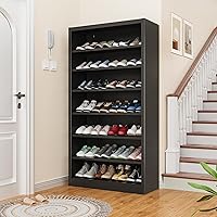 Vista 11 de Zapatero de almacenamiento de acero resistente de 7 niveles, estantería ajustable con panel trasero para uso en el hogar, la oficina y el garaje