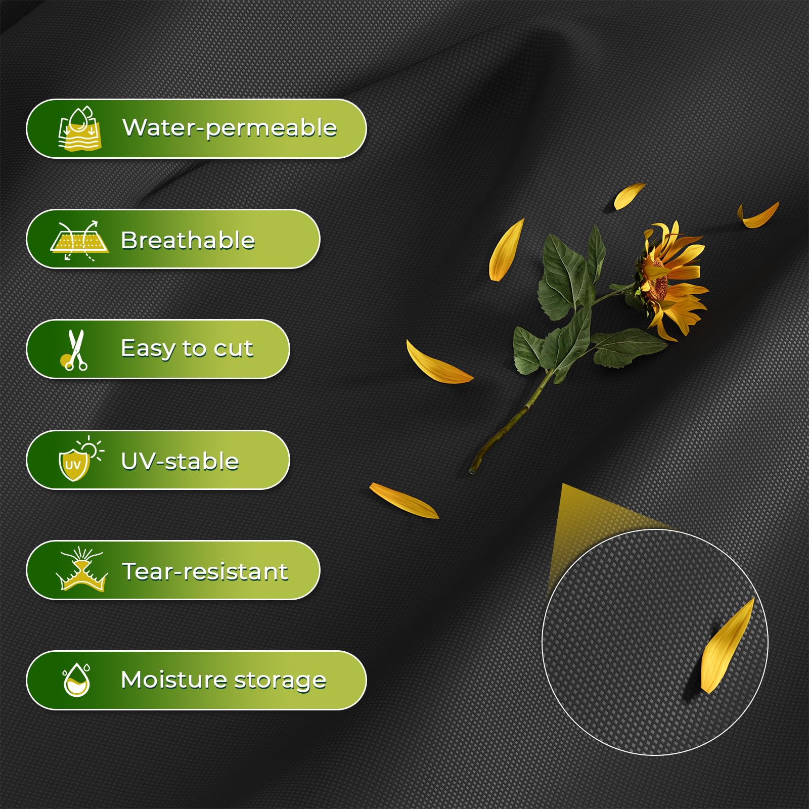 OUNUO Telo Pacciamatura 2m x10m, 100g/m² Tessuto Non Tessuto Anti Erbacce, con 50 Picchetti a U, Telo Anti Erbacce per Orto, Giardino, Tessuto Permeabile all'Acqu, Stabilizzazione UV, Nero