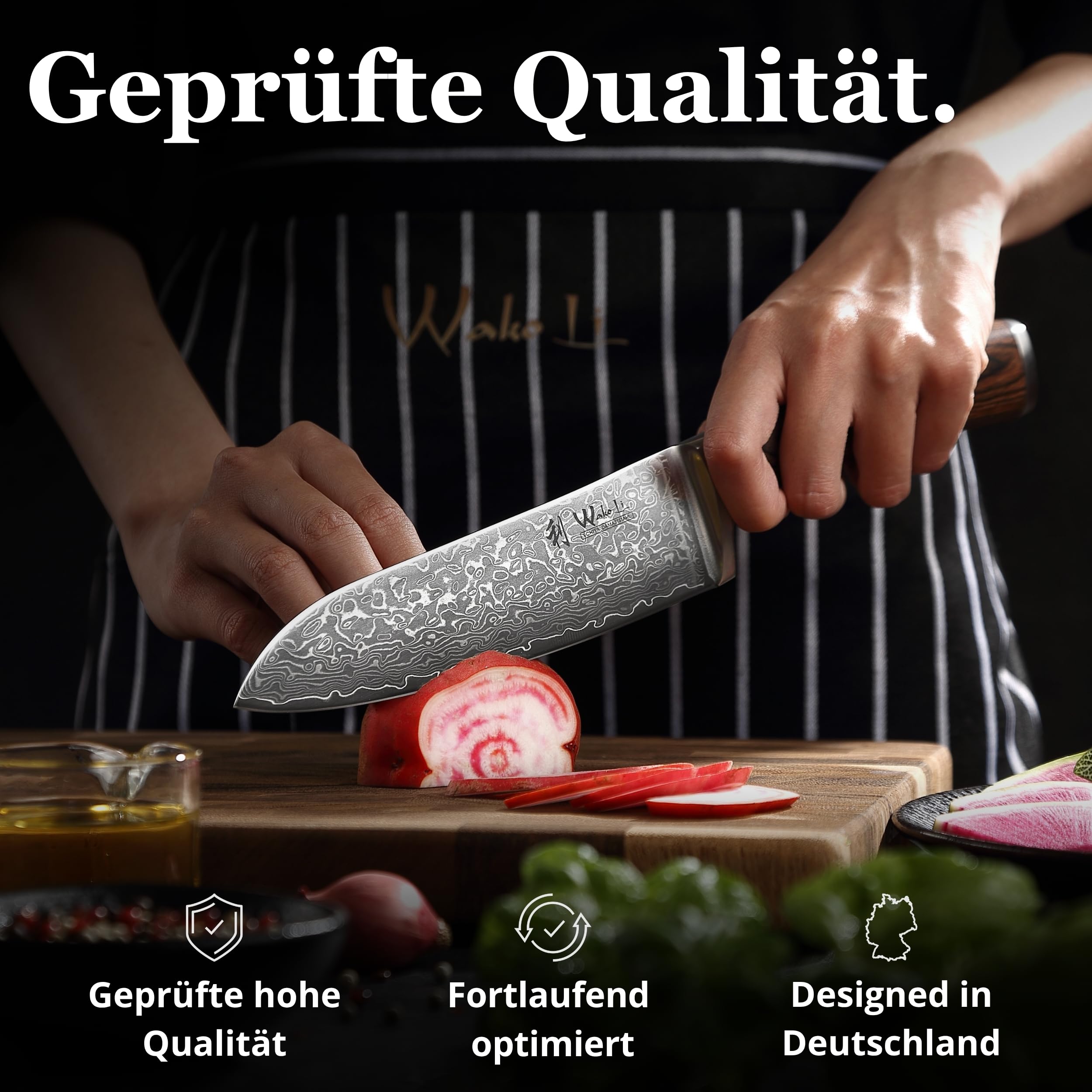 Wakoli EDIB Sakura Santoku Messer 17 cm aus 67 Lagen Damaststahl mit VG10 Kern – Scharfes Damast Kochmesser mit ergonomischem Pakkaholzgriff – Küchenmesser für Fleisch, Fisch & Gemüse in Geschenkbox