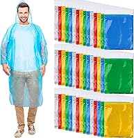 Handepo 100 Pack Adult Rain Ponchos with Hood - Disposable Waterproof Emergency Raincoats Bulk for Men Women in 5 Colors
