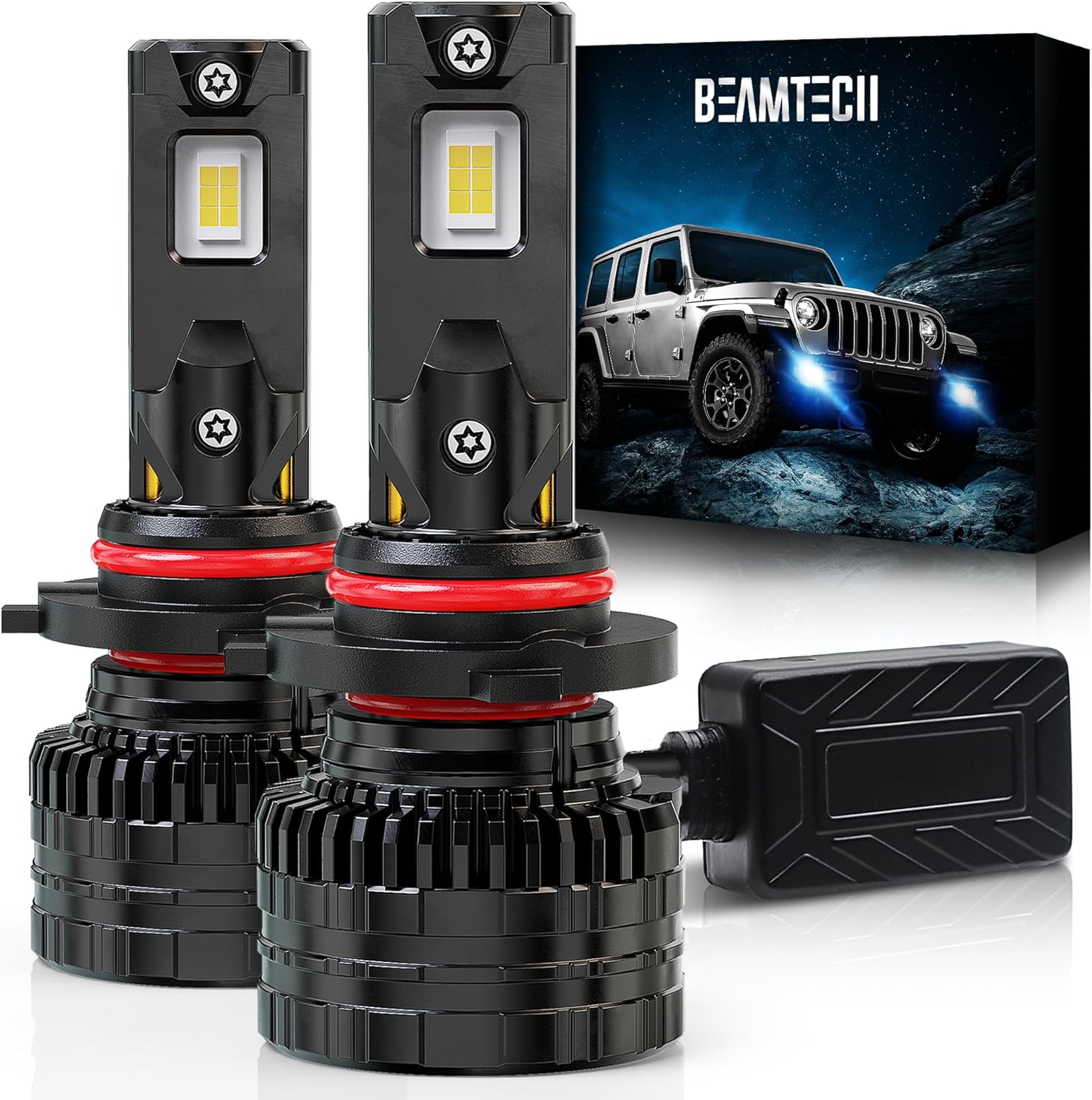 BEAMTECH 9005 Bulbs, 900% Brighter Canbus Ready 6500K White HB3 Light or Fog Light, 2 Bulbs.
