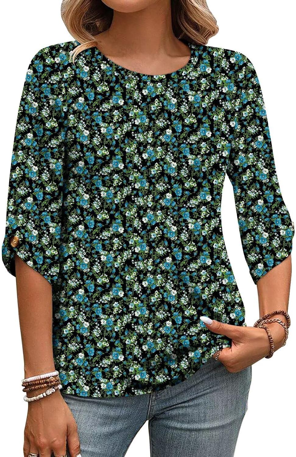 KISSMODA Women's Casual 3/4 Sleeve T-Shirts 2025 V-Neck Tunic Tops Cute Tees Blouses Loose Fit Business Work Tee Top - Image 5