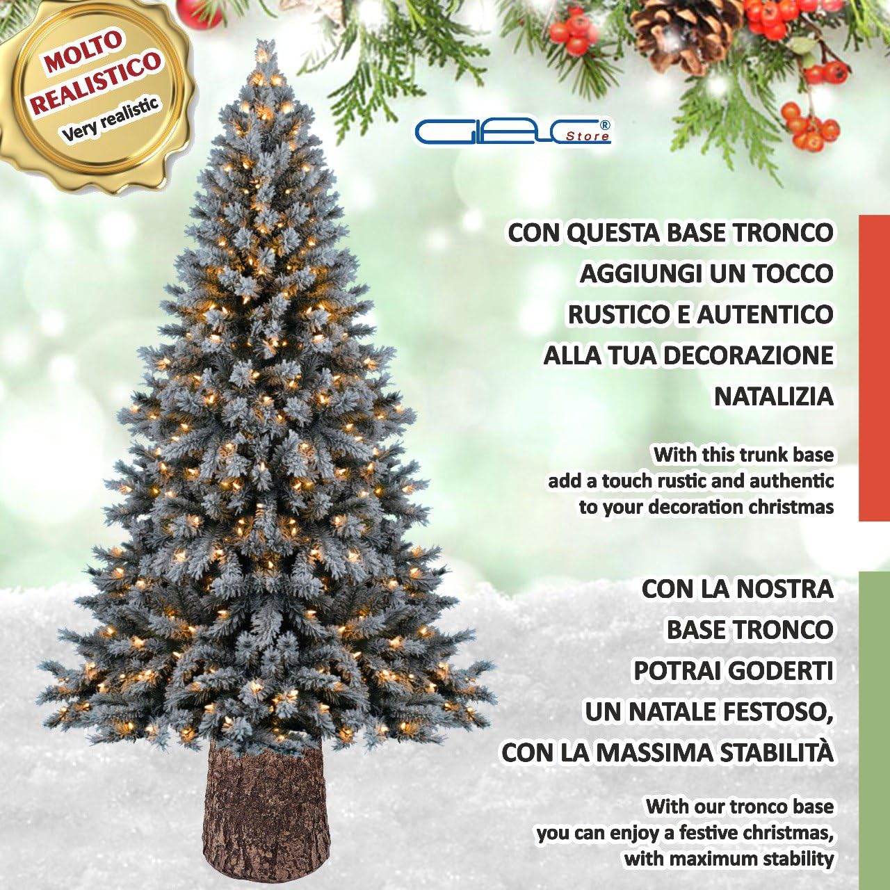 Base Tronco per Albero di Natale - Diametro 30 cm Altezza 36 cm Stabilità e Stile per le Tue Festività (36x30x24 cm)