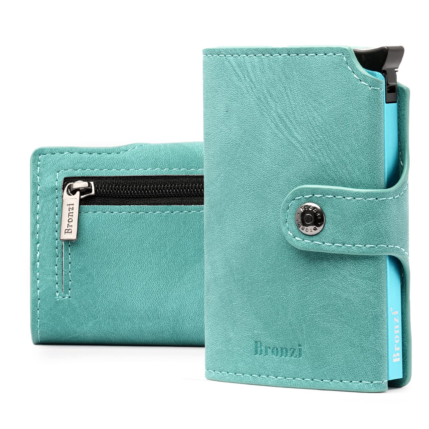 Bronzi® Portafoglio Uomo Slim Piccolo | Portacarte Uomo Donna Portatessere Porta Carte Di Credito | Portafogli Mini Protezione RFID con Portamonete | Box Regalo - Brand Italiano | (Azzurro)