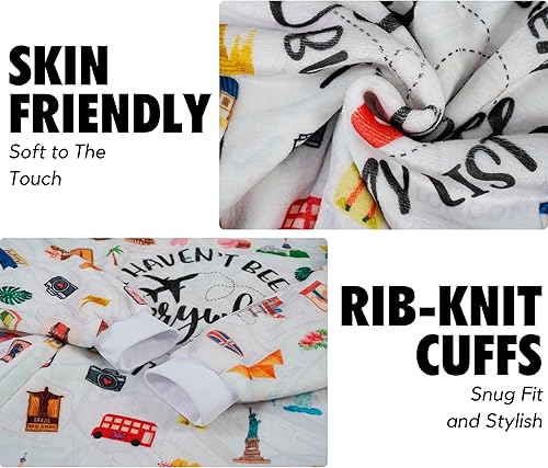 Miniatura 5 de Regalos de viaje para mujeres y hombres, manta de franela con capucha, súper suave, cálida y acogedora con dos bolsillos grandes