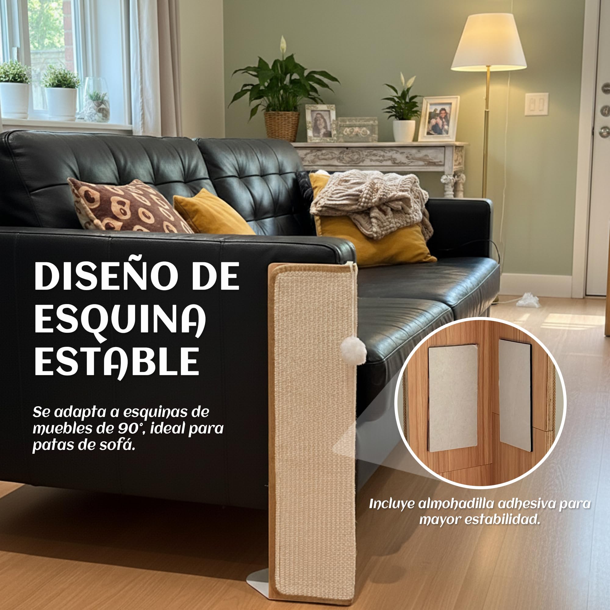 PETKARAY Rascador para Debajo de los Muebles para Gatos, Poste de rascado de sisal de 60 cm para la Esquina del sofá, Protector de Muebles con tapete para rascar para sofá con Pelota de Juguete