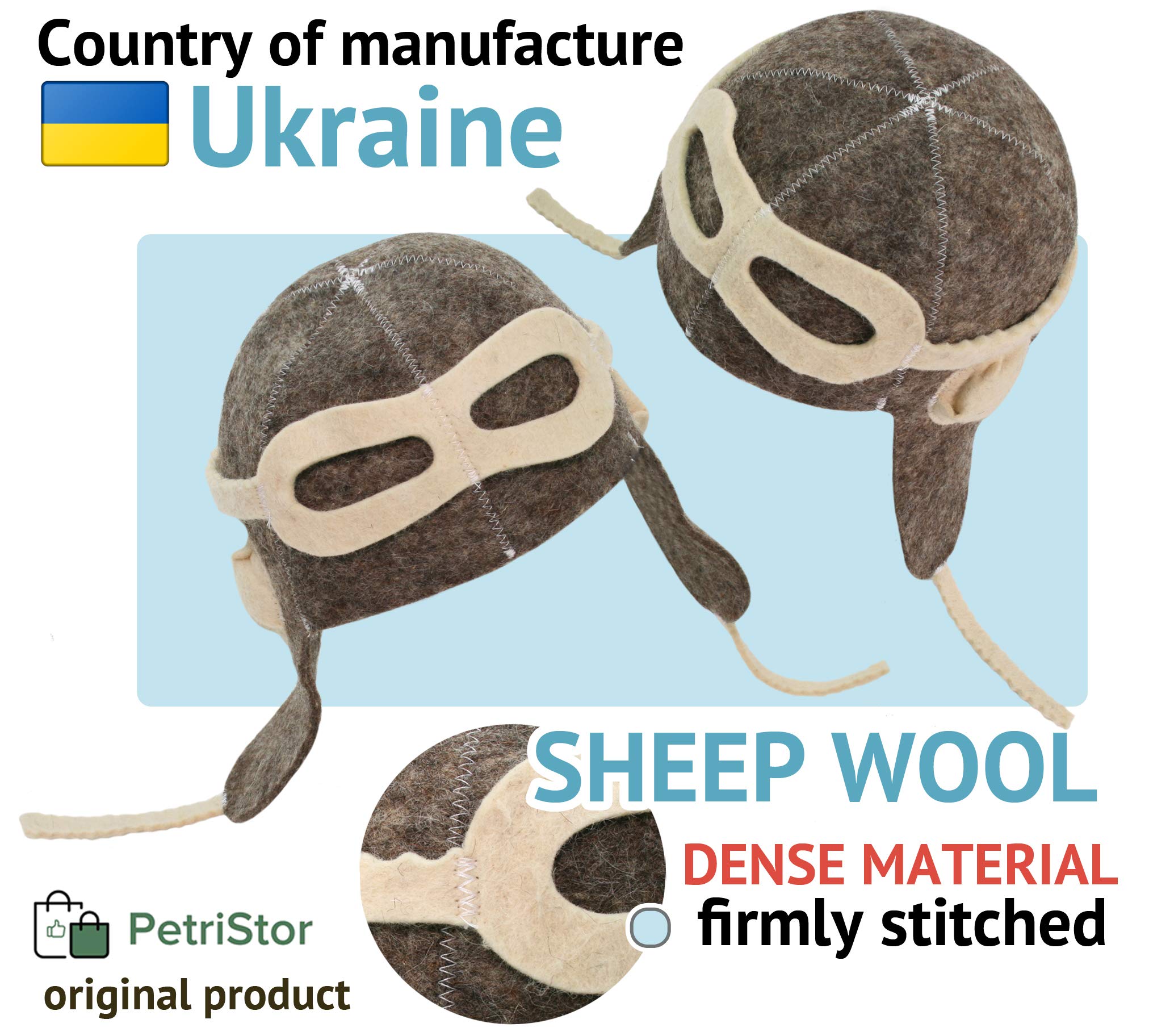 PetriStor Sauna Hat Pilot/Flyer/Airman for Man Natural Felt 100% Natural Made in Ukraine (Gray)