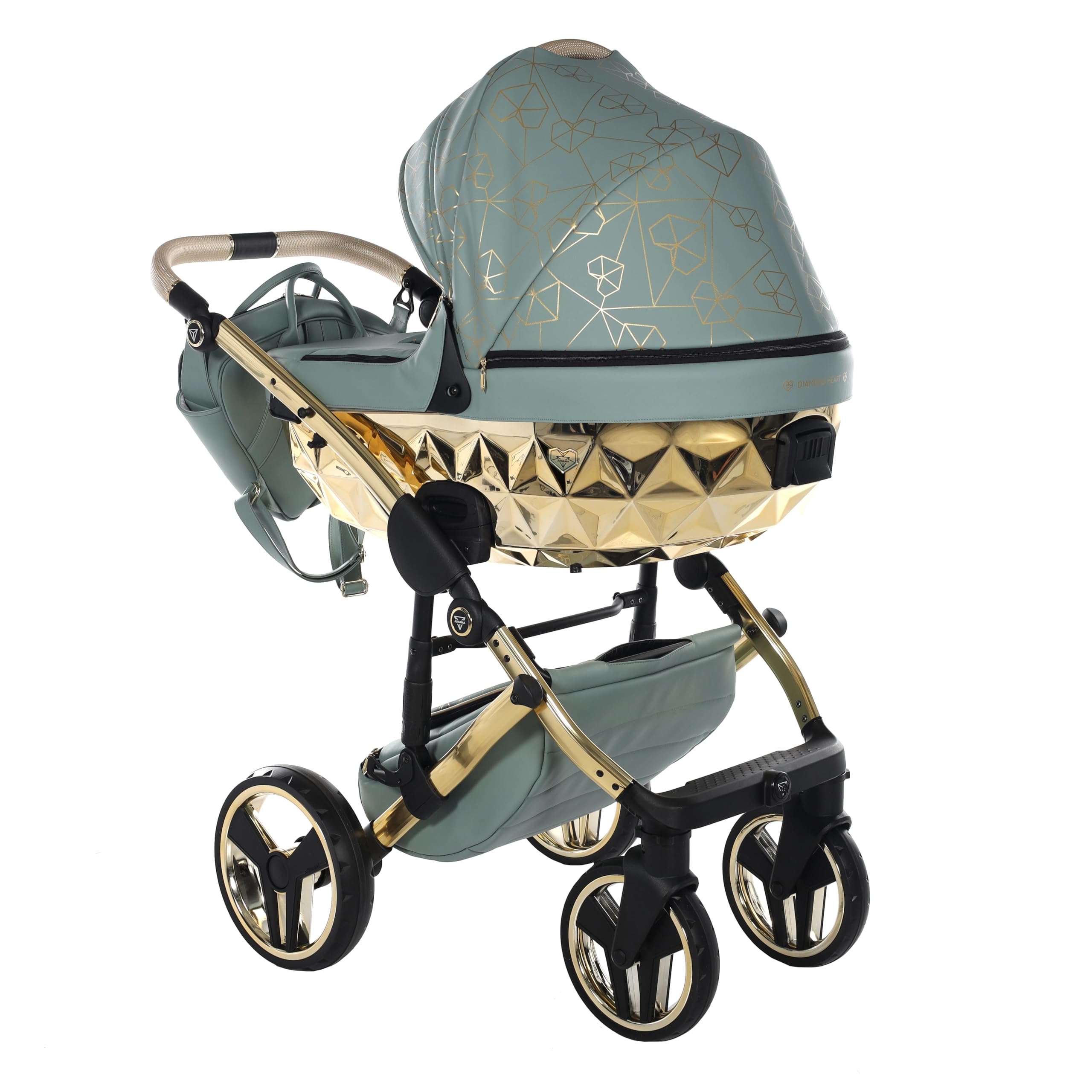 Junama Passeggino TRIO Heart 03 Verde e Oro - 2in1 3in1 4in1 + ombrellino (4 in 1 con Base ISOFIX)