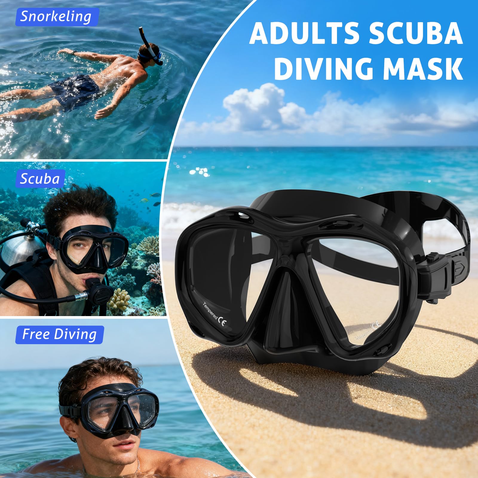Máscara de buceo para adultos, máscara de buceo antivaho, gafas de buceo