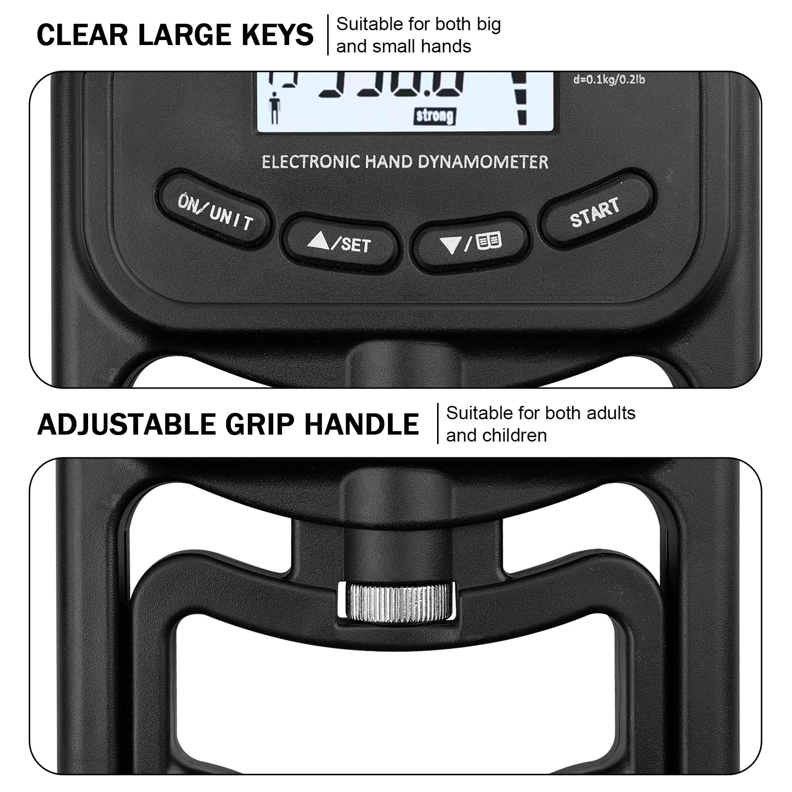 Digitales Handdynamometer: Hand Dynamometer mit LED-Bildschirm 396lb/180Kg, Electronic Hand Grip Strength Tester Grip für Sportler und Heimgebrauch