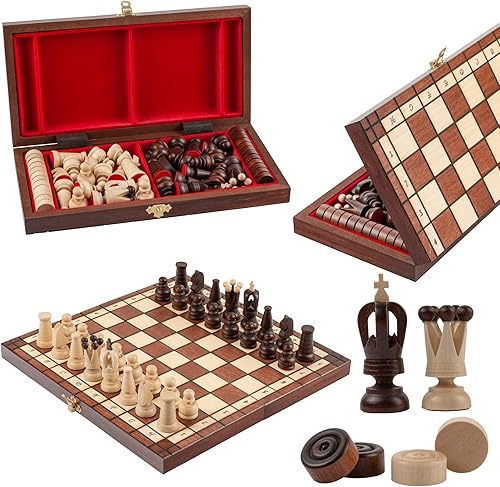 Juego de ajedrez y damas  Juego de ajedrez de madera Master of Chess  Tablero de ajedrez de 12.2 in  Juego de ajedrez portátil hecho a mano y