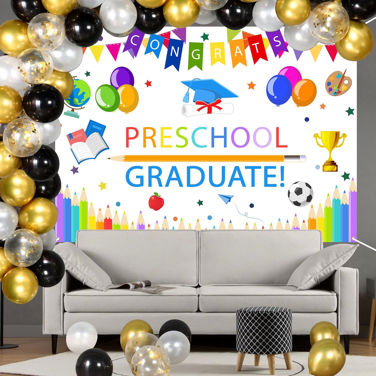 Preschool Graduation Photo Backdrop 7x5 FT White Preschool Graduate Photography Backdrops Decoration Congrats Grad Background Banner Class of 2026 Ceremony School Prom Party Supplies image 3