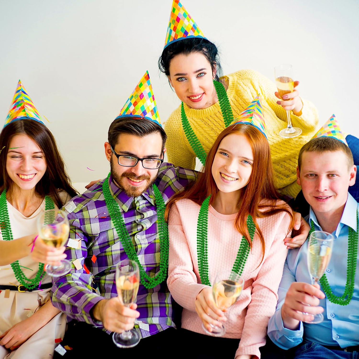 100 PCS St Patricks Day Beads Necklace, Mrdi Gras Beads Bulk, 33 Inches Round Beads Necklace Accessories Set, Luck Irish Beads Parade Throw Accessories for Mardi Gras St Patricks Day Party Favors - Image 6