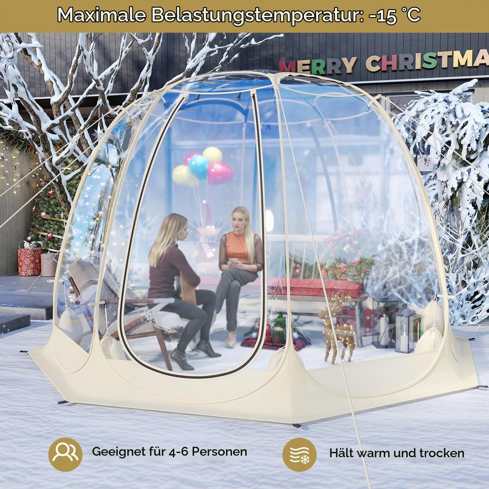 FANTASK Transparentes Pop up Zelt, tragbares PVC Kuppelzelt für 5-6 Personen, Blasenzelt wetterfest mit Tragetasche & Bodenmatte, Campingzelt Outdoor für Garten, Terrasse, Hinterhof