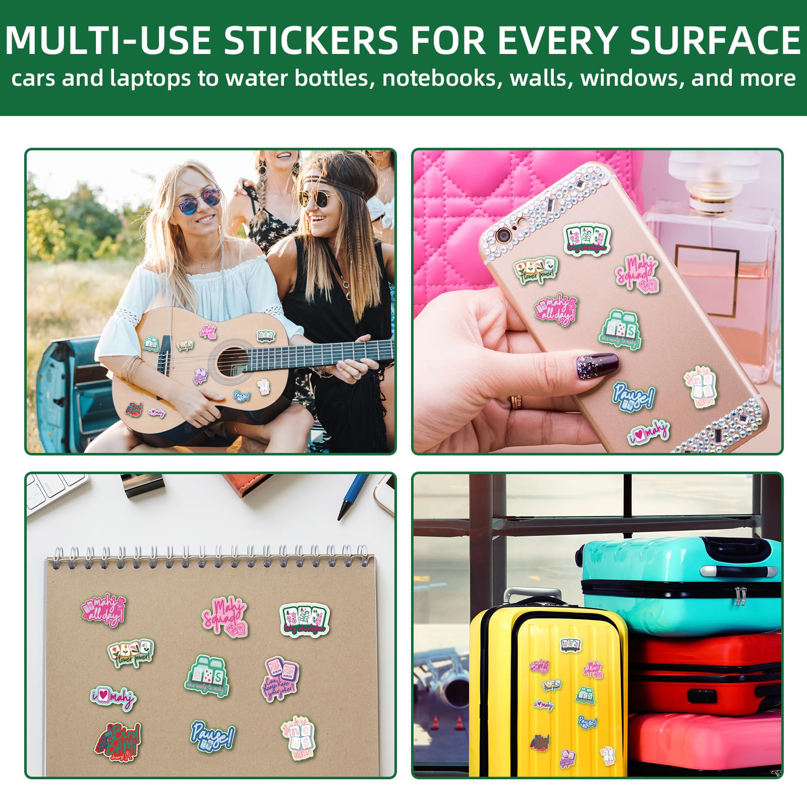 20 Pcs Funny Mahjong Stickers for Water Bottle, Scrapbook, Laptops, Phone Self-Adhesive Waterproof Mahjong Stickers Vinyl Chinese Mah Jong Decals Gifts for Party Decoration