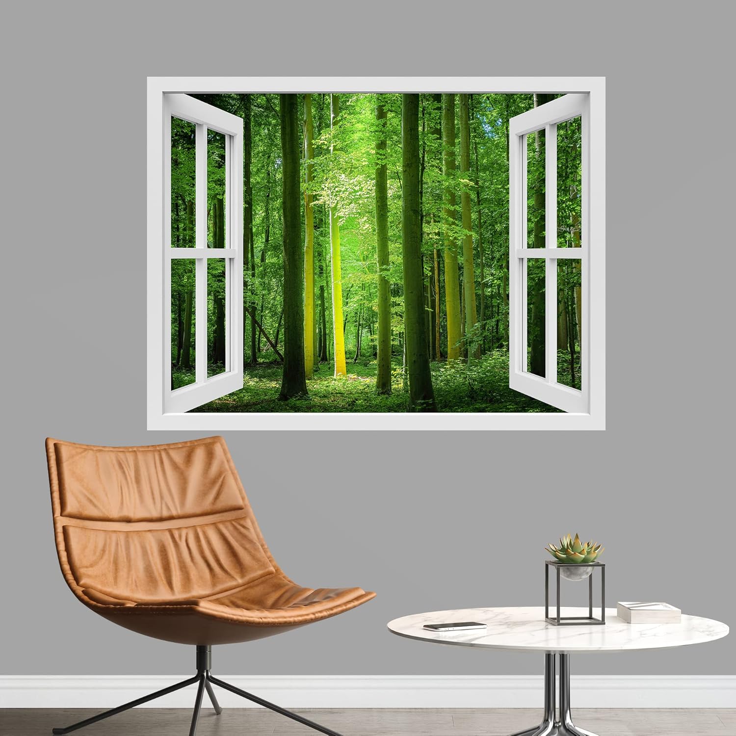 IDEA4WALL Removable Wall Sticker/Wall Mural Sunlight in Emerald Green Tree Forest Nature Wilderness Photography Modern Art Rustic Landscape Colorful for Living Room, Bedroom, Office - 36x48