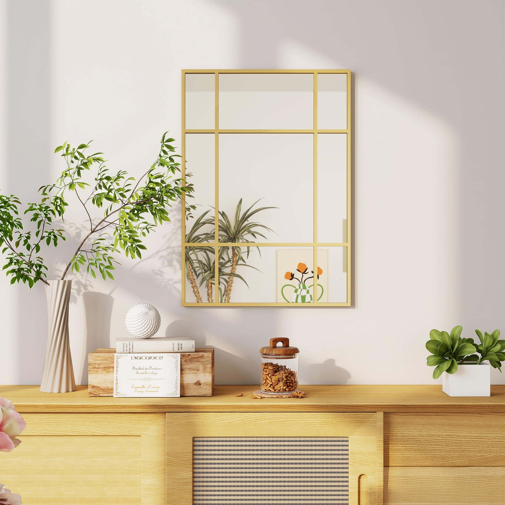 HOMCOM Espejo Rectangular de Pared, 70x50 cm, Espejo de Ventana con Marco de Metal, Decorativo para Salón, Dormitorio, Entrada, Dorado