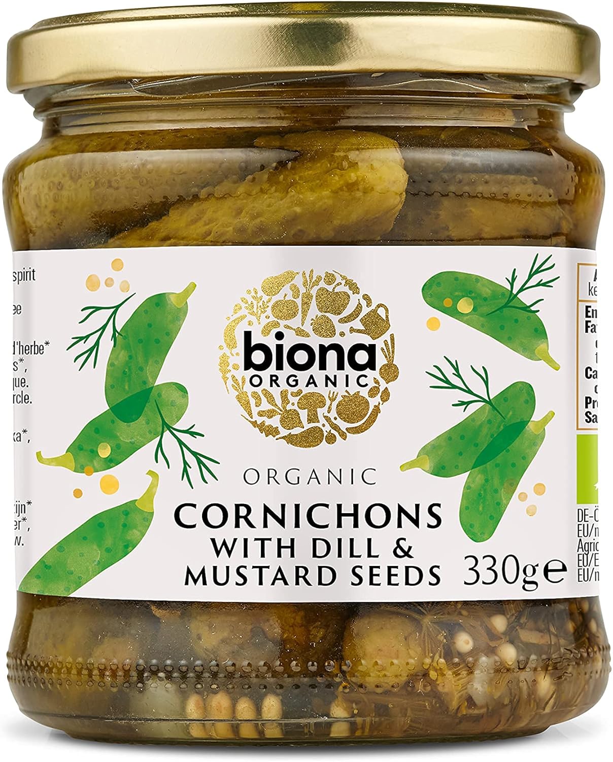 Biona Organic Cornichons with Dill and Mustard Seeds 330 g (Pack of 3