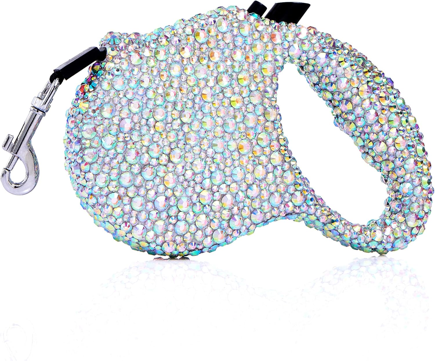 Sparkling Retractable Dog Leash,Rhinestone Pet Walking Leash for Small Medium Dog Cat,Bling Small Puppy Leash,Durable 16 ft Strong Nylon Tape,360°Tangle-Free,One-Handed Brake, Pause, Lock AB Colorful