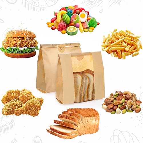 Miniatura 4 de Paquete de 60 bolsas de pan de papel para pan casero de masa madre con ventana, viene con 64 calcomanías que se pueden utilizar para empaquetar