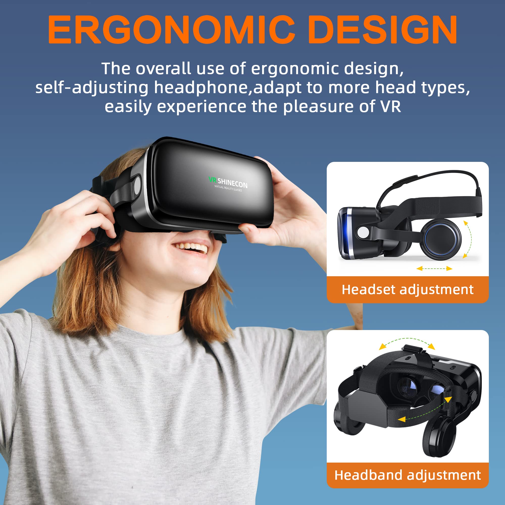 Casque VR 3D avec Écouteurs Intégrés,Expérience Immersive HD pour Films et Jeux,Compatibles avec Smartphones Android et iPhone (4,7 à 6,6 Pouces),Cadeau de Noël Idéal pour Enfants et Famille